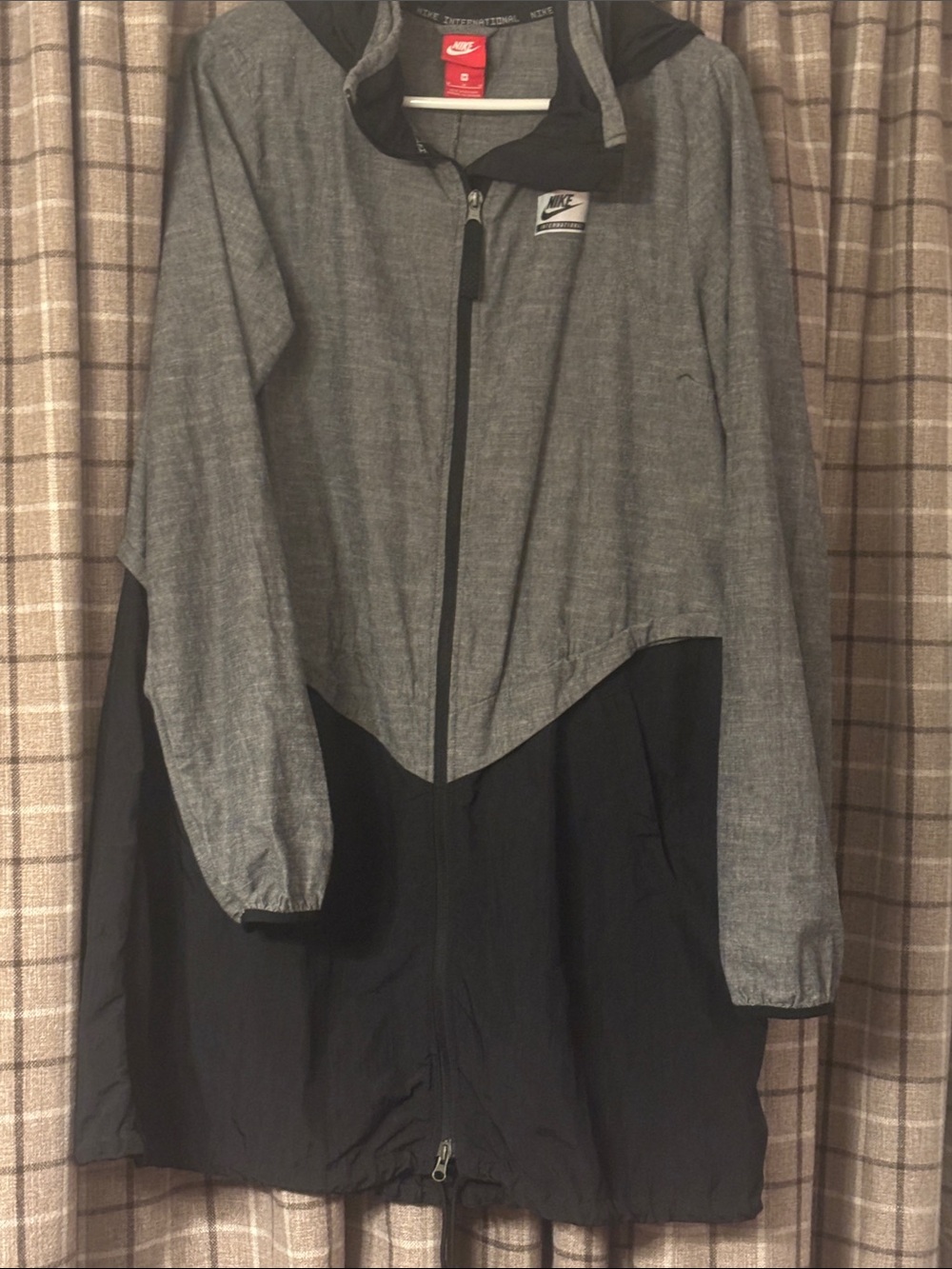Nike International Two-Tone Gray and Black Hooded Windbreaker Jacket
